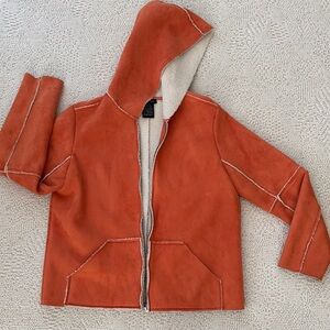 Orange women’s Hooded Jacket with faux shearling lining